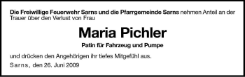 Traueranzeige von Maria Pichler von Dolomiten