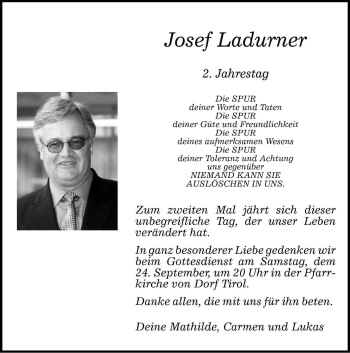 Traueranzeige von Josef Ladurner von Dolomiten