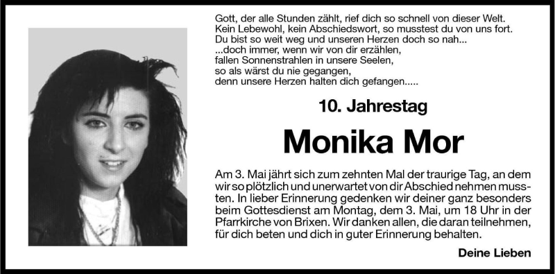  Traueranzeige für Monika Mor vom 30.04.2004 aus Dolomiten