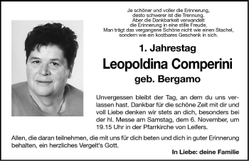 Traueranzeige von Leopoldina Comperini von Dolomiten