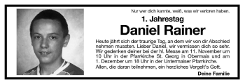 Traueranzeige von Daniel Rainer von Dolomiten
