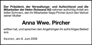 Traueranzeige von Anna Pircher von Dolomiten