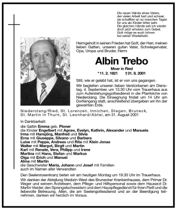 Traueranzeige von Albin Trebo von Dolomiten