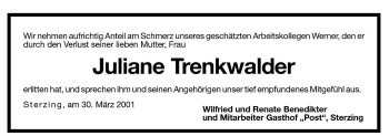 Traueranzeige von Juliane Trenkwalder von Dolomiten