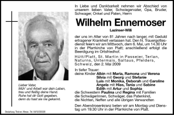 Traueranzeige von Wilhelm Ennemoser von Dolomiten