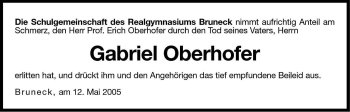 Traueranzeige von Gabriel Oberhofer von Dolomiten