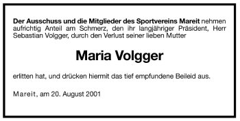 Traueranzeige von Maria Volgger von Dolomiten