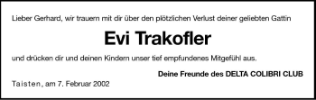 Traueranzeige von Evi Trakofler von Dolomiten