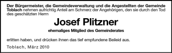 Traueranzeige von Josef Plitzner von Dolomiten