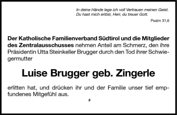 Traueranzeige von Luise Brugger von Dolomiten