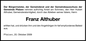 Traueranzeige von Franz Althuber von Dolomiten