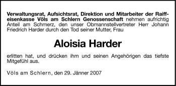 Traueranzeige von Aloisia Harder von Dolomiten