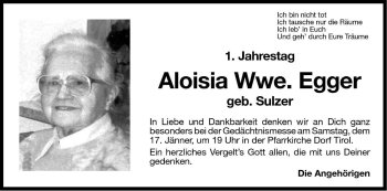 Traueranzeige von Aloisia Egger von Dolomiten