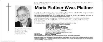 Traueranzeige von Maria Plattner von Dolomiten