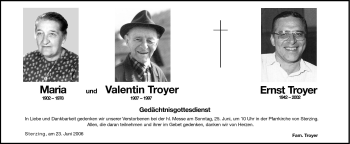 Traueranzeige von Maria Troyer von Dolomiten