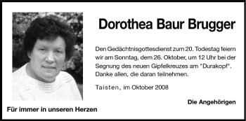 Traueranzeige von Dorothea Baur Brugger von Dolomiten