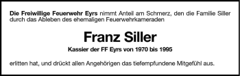 Traueranzeige von Franz Siller von Dolomiten