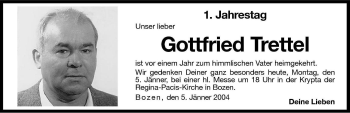 Traueranzeige von Gottfried Trettel von Dolomiten