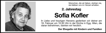 Traueranzeige von Sofia Kofler von Dolomiten