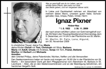 Traueranzeige von Ignaz Pixner von Dolomiten