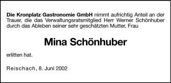 Traueranzeige von Mina Schönhuber von Dolomiten