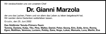 Traueranzeige von Gianni Marzola von Dolomiten