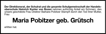 Traueranzeige von Maria Pobitzer von Dolomiten