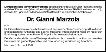 Traueranzeige von Gianni Marzola von Dolomiten