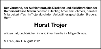 Traueranzeige von Horst Trojer von Dolomiten