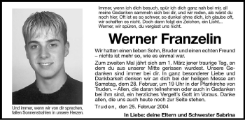 Traueranzeige von Werner Franzelin von Dolomiten