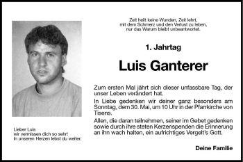 Traueranzeige von Luis Ganterer von Dolomiten