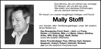 Traueranzeige von Mally Stoffl von Dolomiten