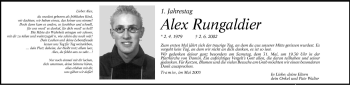 Traueranzeige von Alex Rungaldier von Dolomiten