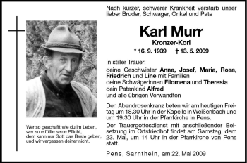 Traueranzeige von Karl Murr von Dolomiten