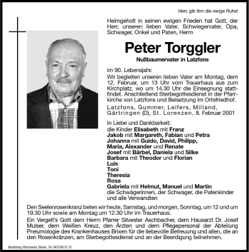 Traueranzeige von Peter Torggler von Dolomiten