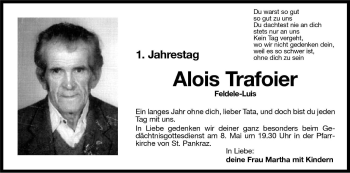 Traueranzeige von Alois Trafoier von Dolomiten