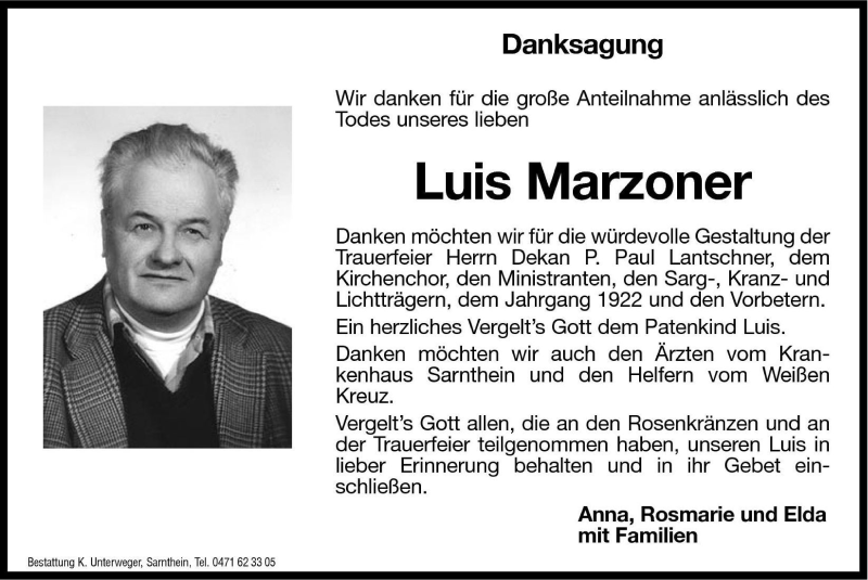  Traueranzeige für Luis Marzoner vom 24.04.2003 aus Dolomiten