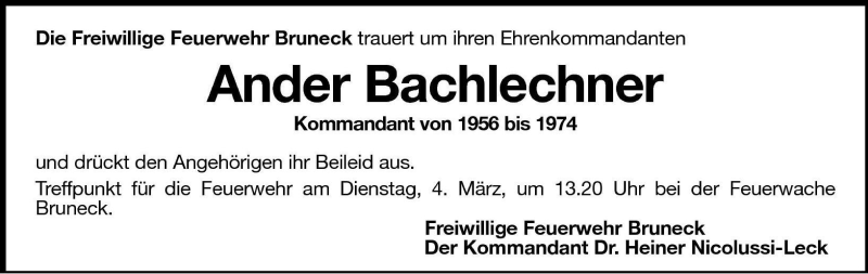  Traueranzeige für Ander Bachlechner vom 03.03.2003 aus Dolomiten