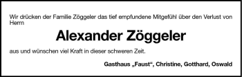 Traueranzeige von Alexander Zöggeler von Dolomiten