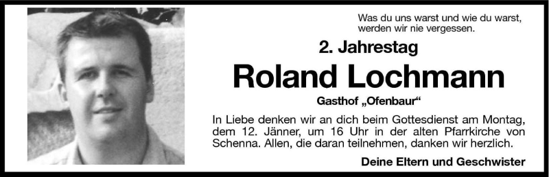  Traueranzeige für Roland Lochmann vom 10.01.2004 aus Dolomiten