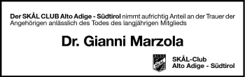 Traueranzeige von Gianni Marzola von Dolomiten