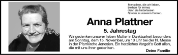 Traueranzeige von Anna Plattner von Dolomiten