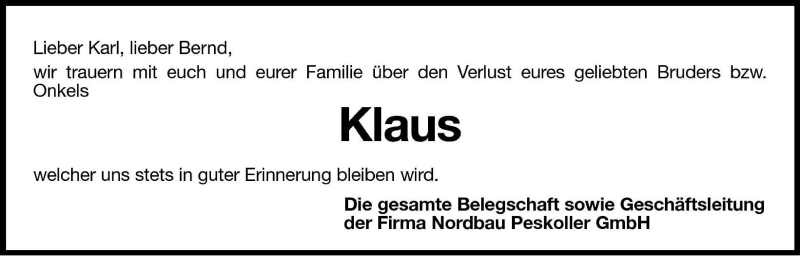  Traueranzeige für Klaus Gartner vom 06.05.2008 aus Dolomiten