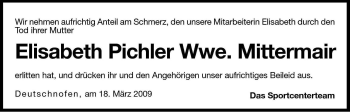 Traueranzeige von Elisabeth Mittermair von Dolomiten