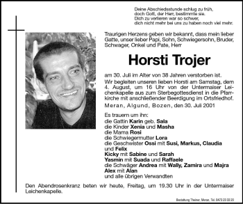 Traueranzeige von Horsti Trojer von Dolomiten