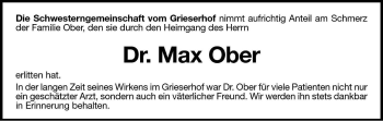 Traueranzeige von Max Ober von Dolomiten