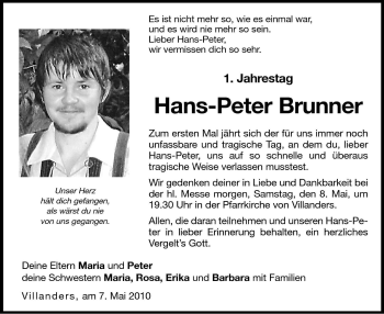 Traueranzeige von Hans-Peter Brunner von Dolomiten