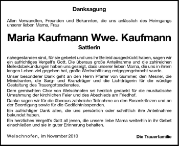 Traueranzeige von Maria Kaufmann von Dolomiten