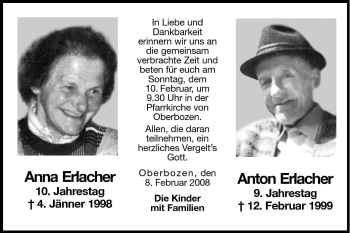 Traueranzeige von Anton Erlacher von Dolomiten