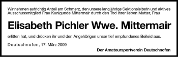 Traueranzeige von Elisabeth Mittermair von Dolomiten